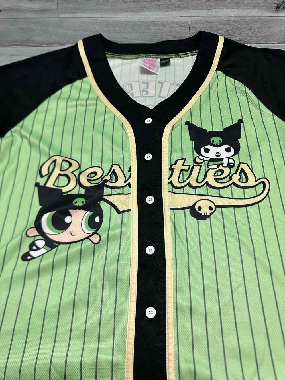 Hello Kitty Kuromi-Powerpuff Green Kuromi 'Besties' Baseball Cat Jersey - Picture 3 of 11